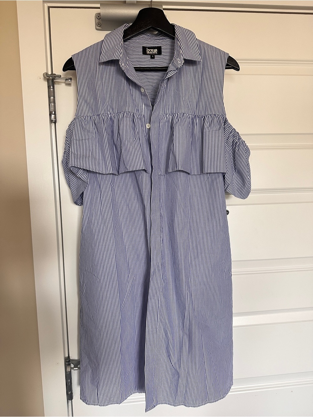 izzue Blue & White Striped Cold-Shoulder Shirt Dress